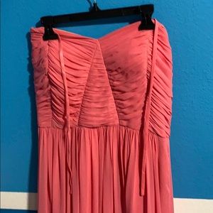 Floor length pink spaghetti/strapless prom dress